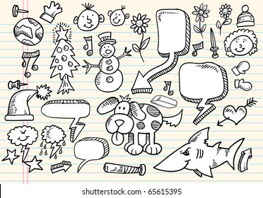 Notebook Doodle Clip art Design Elements Mega Vector Illustration Set