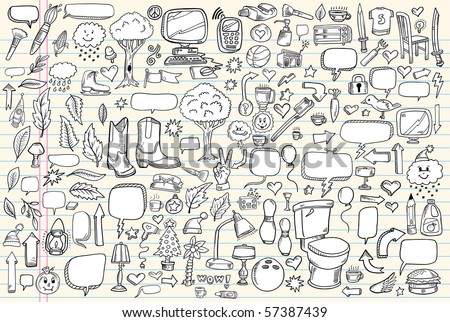 Notebook Doodle Clip art Design Elements Mega Vector Illustration Set