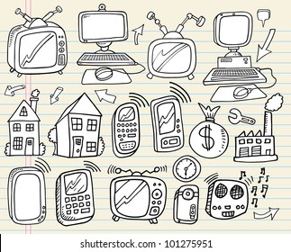 Notebook Doodle Electronics Work Business Technology Design Elements Vector Set