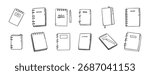 notebook doodle hand drawn icon set. Outline drawing notebooks line clipart symbol. Isolated doodle exercise book. Vector illustration