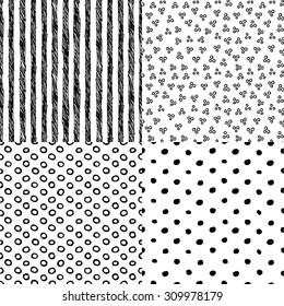 Notebook Doodle seamless patterns, set of 4, vector