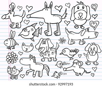 Notebook Doodle Sketch Animal Vector Illustration Set
