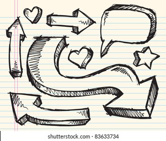 Notebook Doodle Sketch Arrow Vector Illustration Set speech bubbles