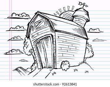 Notebook Doodle Sketch Barn Vector