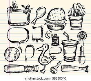 Notebook-Doodle-Skizze Clipart Design Elemente Mega-Vektorgrafik Set