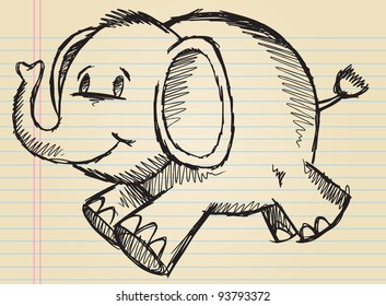 Notebook Doodle Sketch Cute Elephant Vector Illustration Art