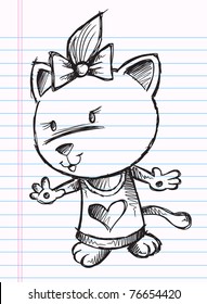 Notebook Doodle Sketch Cute Girl Tiger Vector Illustration