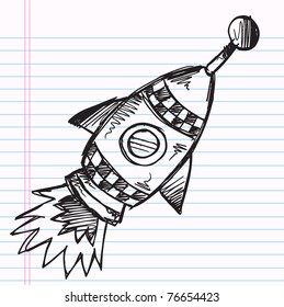 Notebook Doodle Sketch Cute Super Rocket Vector Illustration