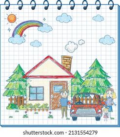 A notebook with a doodle sketch design with colour at the cover page illustration