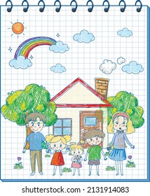 A notebook with a doodle sketch design with colour at the cover page illustration