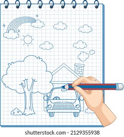 A notebook with a doodle sketch design at the cover page illustration