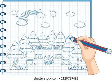 A notebook with a doodle sketch design at the cover page illustration