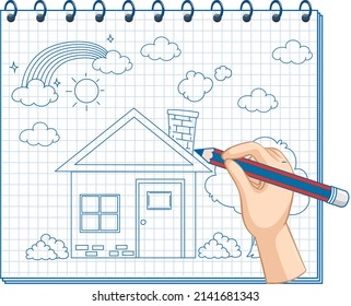 A notebook with a doodle sketch design at the cover page illustration