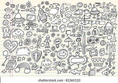 Notebook Doodle Sketch Design Elements Mega Vector Illustration Set