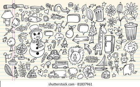 Notebook Doodle Sketch Design Elements Mega Vector Illustration Set