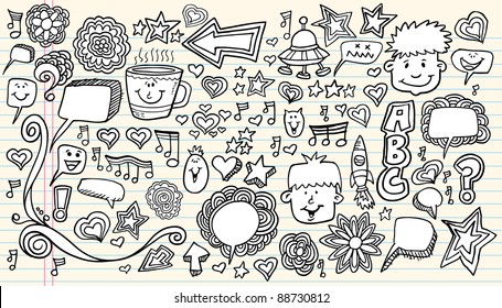 Notebook Doodle Sketch Design Elements Mega Vector Illustration Set