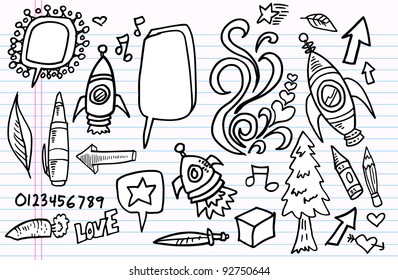 Notebook Doodle Sketch Design Elements Mega Vector Illustration Set