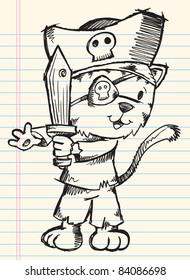 Notebook Doodle Sketch Drawing Pirate Cat Vector Illustration Art