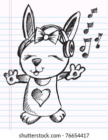 Notebook Doodle Sketch Rock Star Singer Rabbit Bunny Vector Illustration