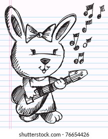 Notebook Doodle Sketch Rock Star singer Rabbit Bunny Vector Illustration
