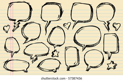 Notebook Doodle Sketch Speech Bubble Vector Illustration Set