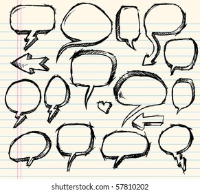 Conjunto de ilustrações do vetor de bolhas de fala de esboço do notebook