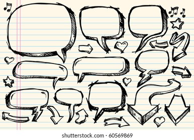 Notebook Doodle Sketch Speech Bubble Arrow Vector Illustration Set