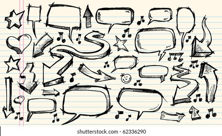 Notebook Doodle Sketch Speech Bubble Arrow Vector Illustration Set