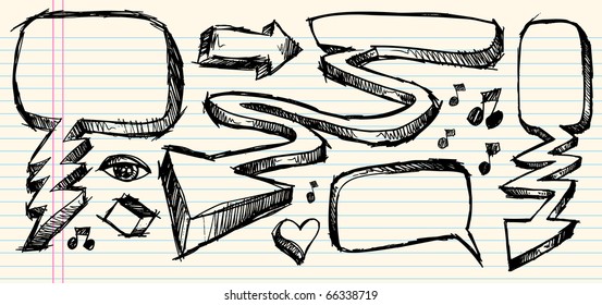 Notebook Doodle Sketch Speech Bubble Arrow Vector Illustration Set