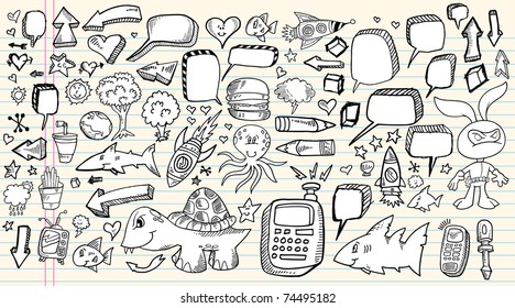 Notebook Doodle Sketch Speech Bubble Design Elements Mega Vector Illustration Set