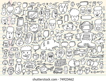 Notebook Doodle Sketch Speech Bubble Design Elements Mega Vector Illustration Set