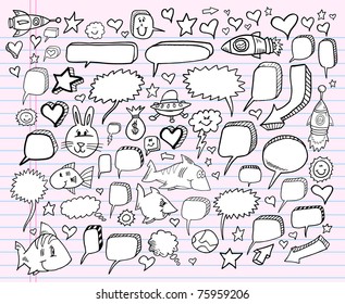 Notebook Doodle Sketch Speech Bubble Design Elements Mega Vector Illustration Set