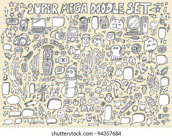 Notebook Doodle Sketch Speech Bubble Design Elements Mega Vector Illustration Set