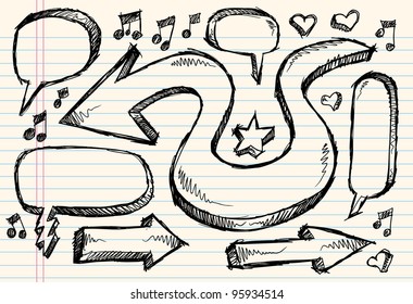 Notebook Doodle Sketch Speech Bubble Arrow Vector Illustration Set