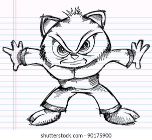 Notebook Doodle Sketch Tiger Warrior Drawing Vector Illustration Art