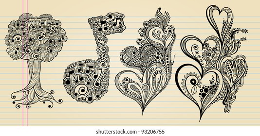 Caderno Doodle Sketch Vetor Ilustração Henna Art Set