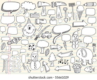 Notebook Doodle Speech Bubble Design Elements Mega Vector Illustration Set