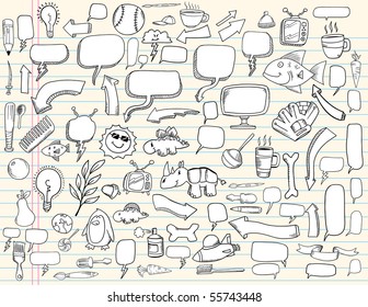 Notebook Doodle Speech Bubble Design Elements Mega Vector Illustration Set