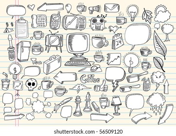 Notebook Doodle Speech Bubble Design Elements Mega Vector Illustration Set