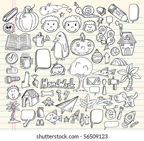 Notebook Doodle Speech Bubble Design Elements Mega Vector Illustration Set