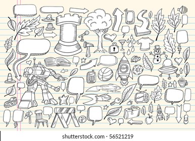 Notebook Doodle Speech Bubble Design Elements Mega Vector Illustration Set