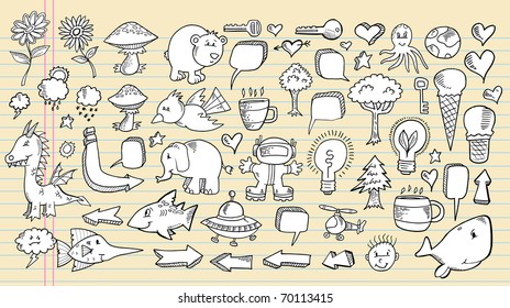Notebook Doodle Speech Bubble Design Elements Mega Vector Illustration Set