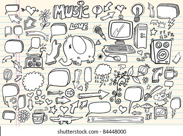 Notebook Doodle Speech Bubble Design Elements Mega art Vector Illustration Set