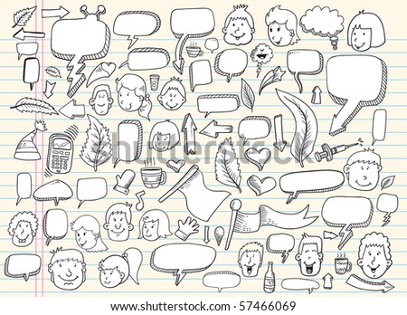 Notebook Doodle Speech Bubble Design Elements Mega Vector Illustration Set