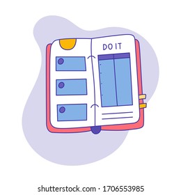 Icono vectorial de doodle de portátil. Ilustración de color con contorno azul. Anotaciones de estilo dibujado a mano.