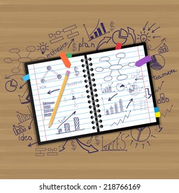 notebook with drawing charts and graphs success business strategy plan concept idea, Abstract infographic workflow layout, diagram, step up options, Vector illustration template design