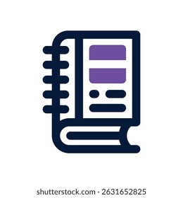 Icono de duotono del cuaderno. Icono de Vector elegante y moderno para Sitios web, App móviles, materiales de marketing y diseño corporativo. Totalmente escalable y listo para usar.