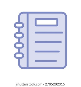 Icono de línea de duotono de cuaderno, Vector, píxel perfecto, archivo ilustrador 