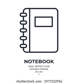 Notebook editable stroke outline icon isolated on white background flat vector illustration. Pixel perfect.