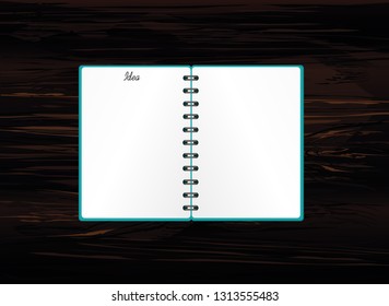Notebook for education, business. Product for a book with paper and concept. Empty space for text. Vector on wooden background